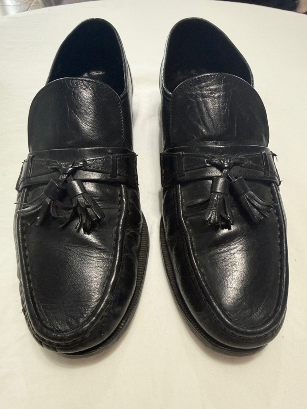 Vibram Black Leather Tassel Slip-On Loafers